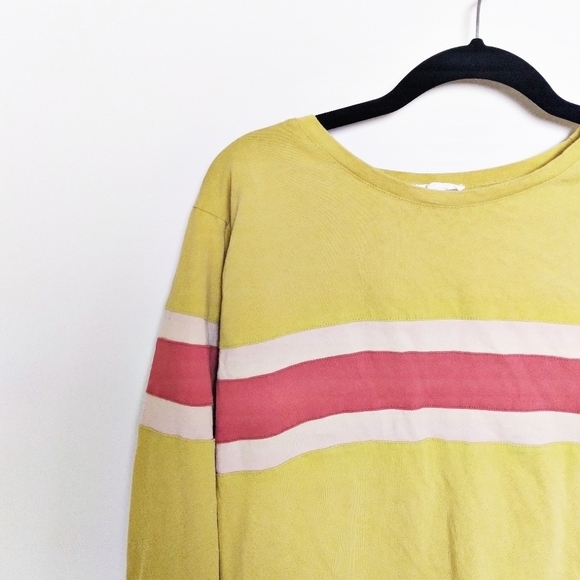 Easel Mustard Yellow Oversized Colorblock Striped Long Sleeve Tee Size Small - Picture 3 of 6